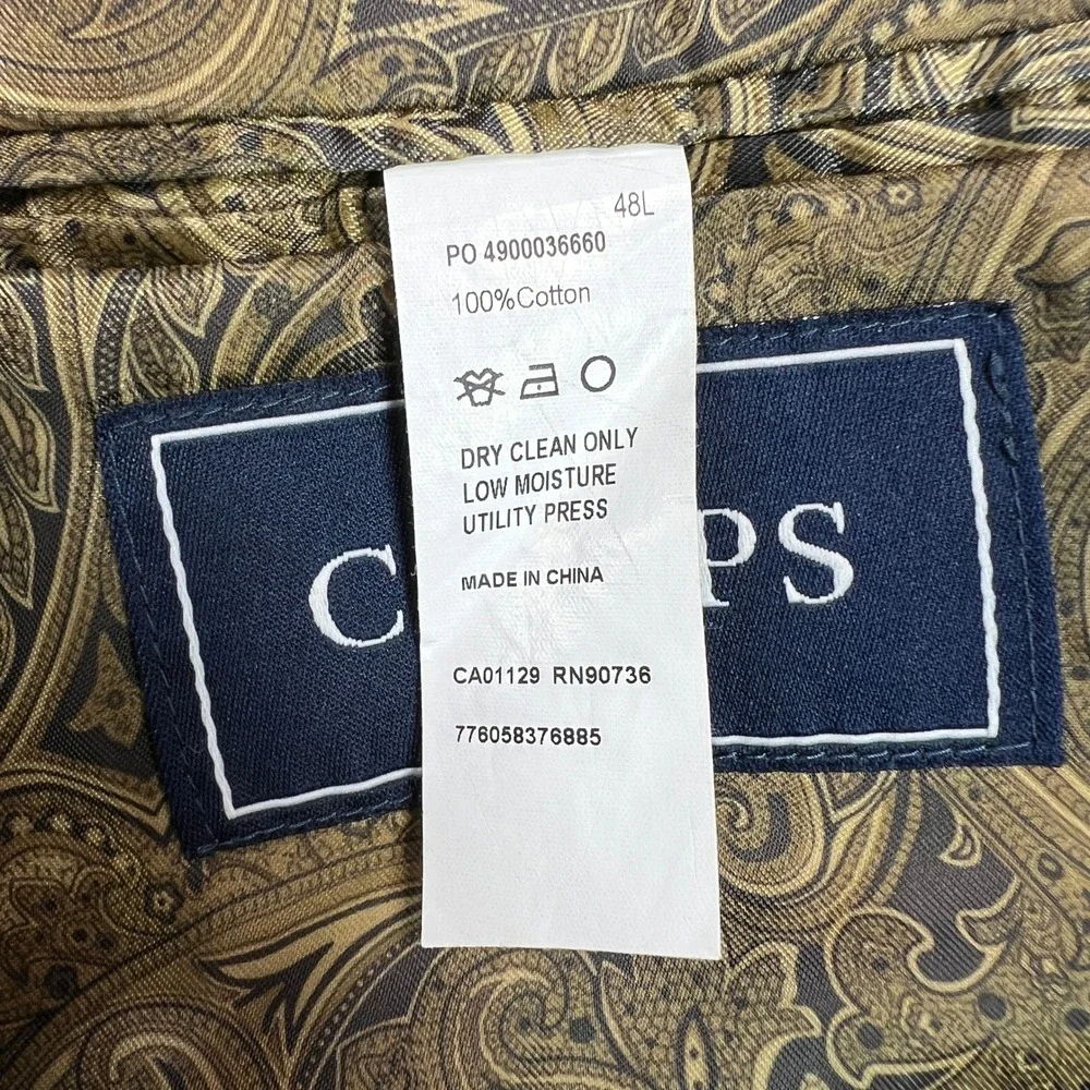 Chaps Corduroy Sport Coat Men 48L Camel Tan Cotton Paisley Lined Blazer Academia